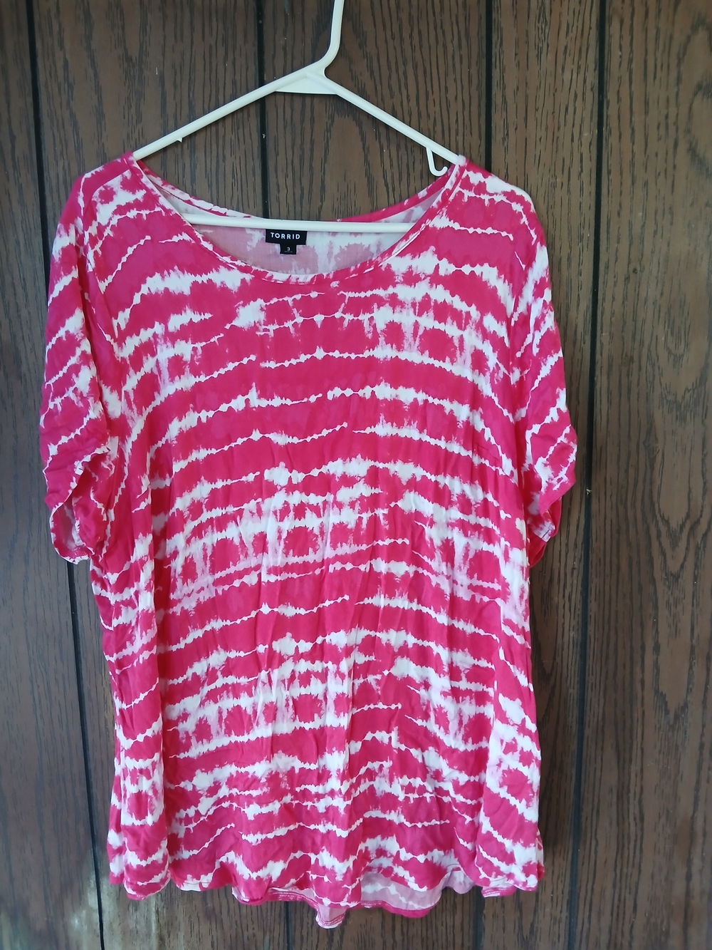 Plus Size 3 Torrid Hot Pink & White Tie-Dye Short Sleeve Tee